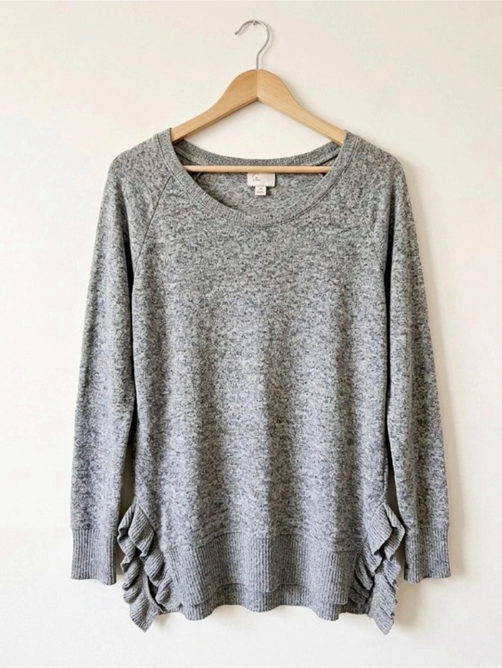 Anthropologie Gray Ruffle Hem Sweater Size XS